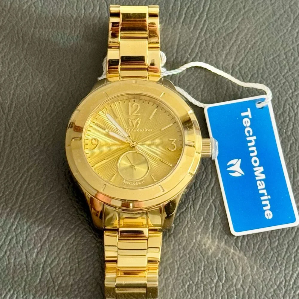 TechnoMarine Moonsun TM-117030 Gold Stainless Steel Watch 42mm NWT Box